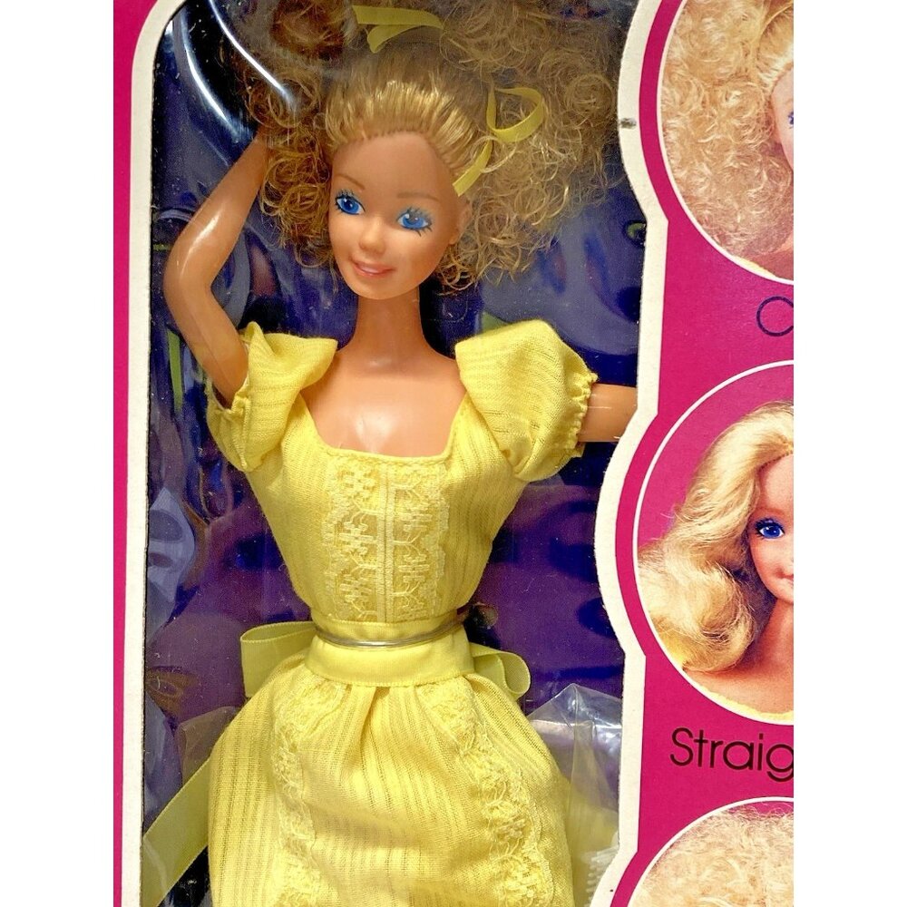 NRFB Vintage 1981 Magic Curl Barbie Doll #3856 Yellow Dress